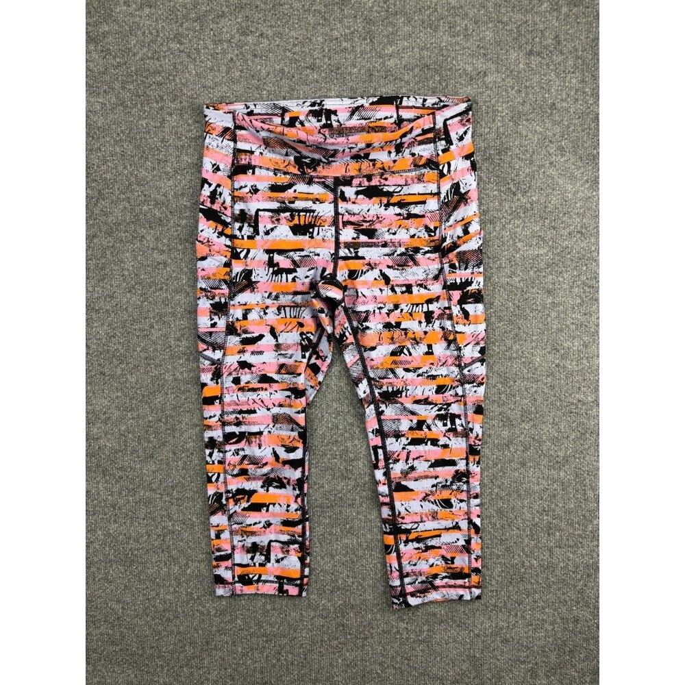 Lululemon Capri Leggings Womens 10 Pink Orange Black Abstract‎ Print Yoga Gym
